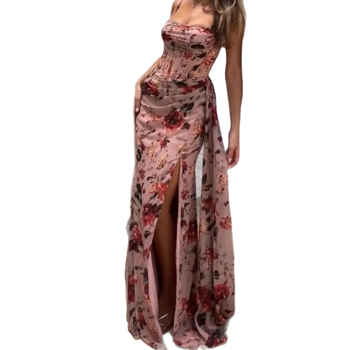 Damen Elegantes Maxikleid mit floralen Mustern und seitlichem Schlitz Drune