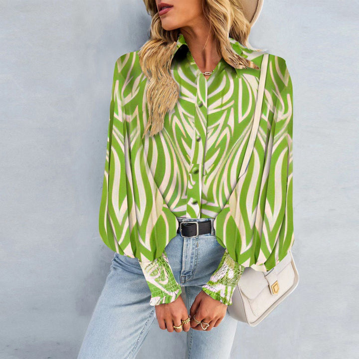 Damen Bluse mit voluminösen Ärmeln und Kombination aus modernem Muster Drune