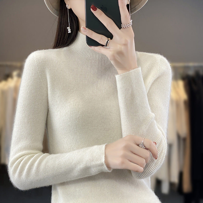 Damen Schlanker Feinstrick-Mockneckpullover aus feinem Angora‑Mix Drune