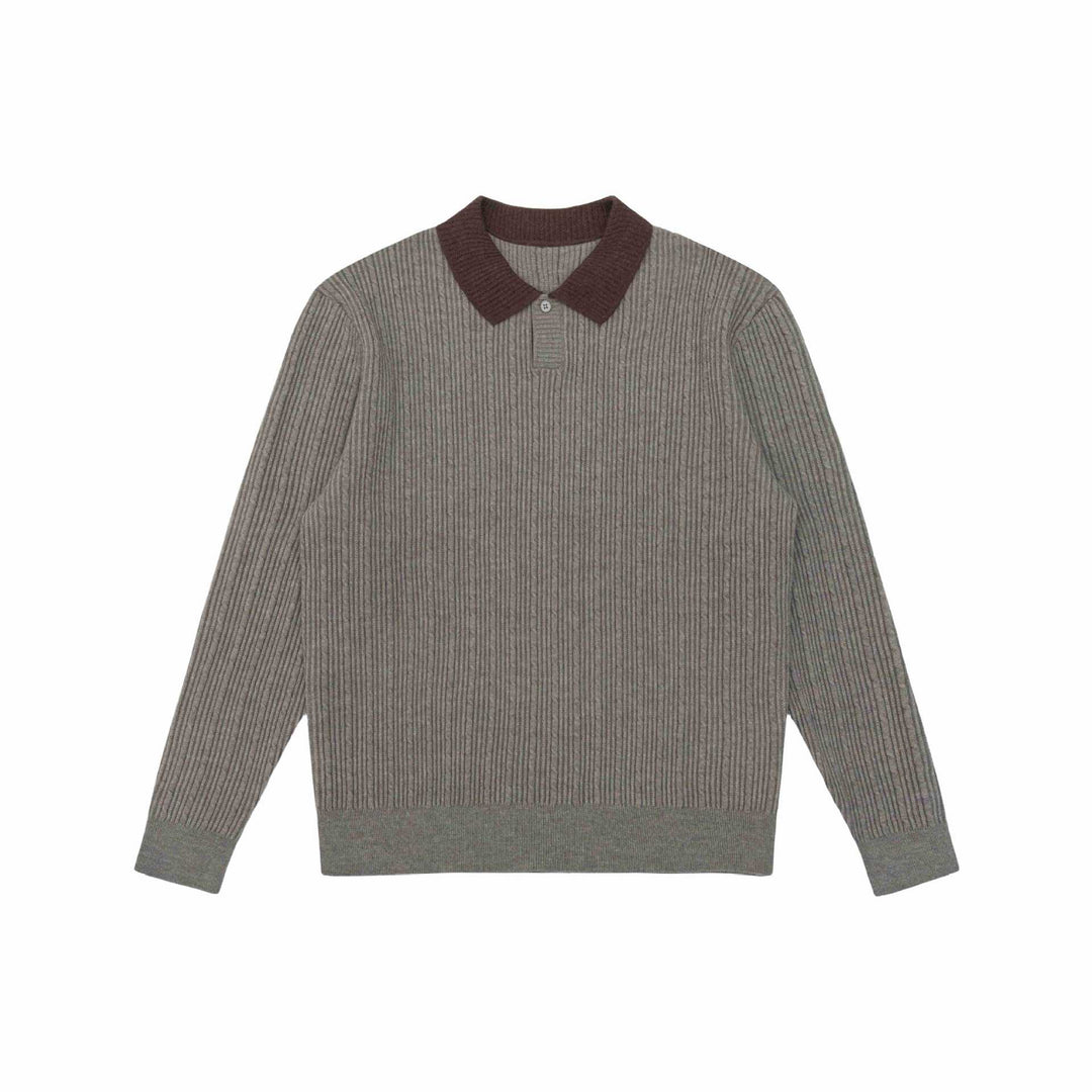 Herren Feinstrukturierter Rippstrick-Polo-Pullover mit Kontrastkragen Drune