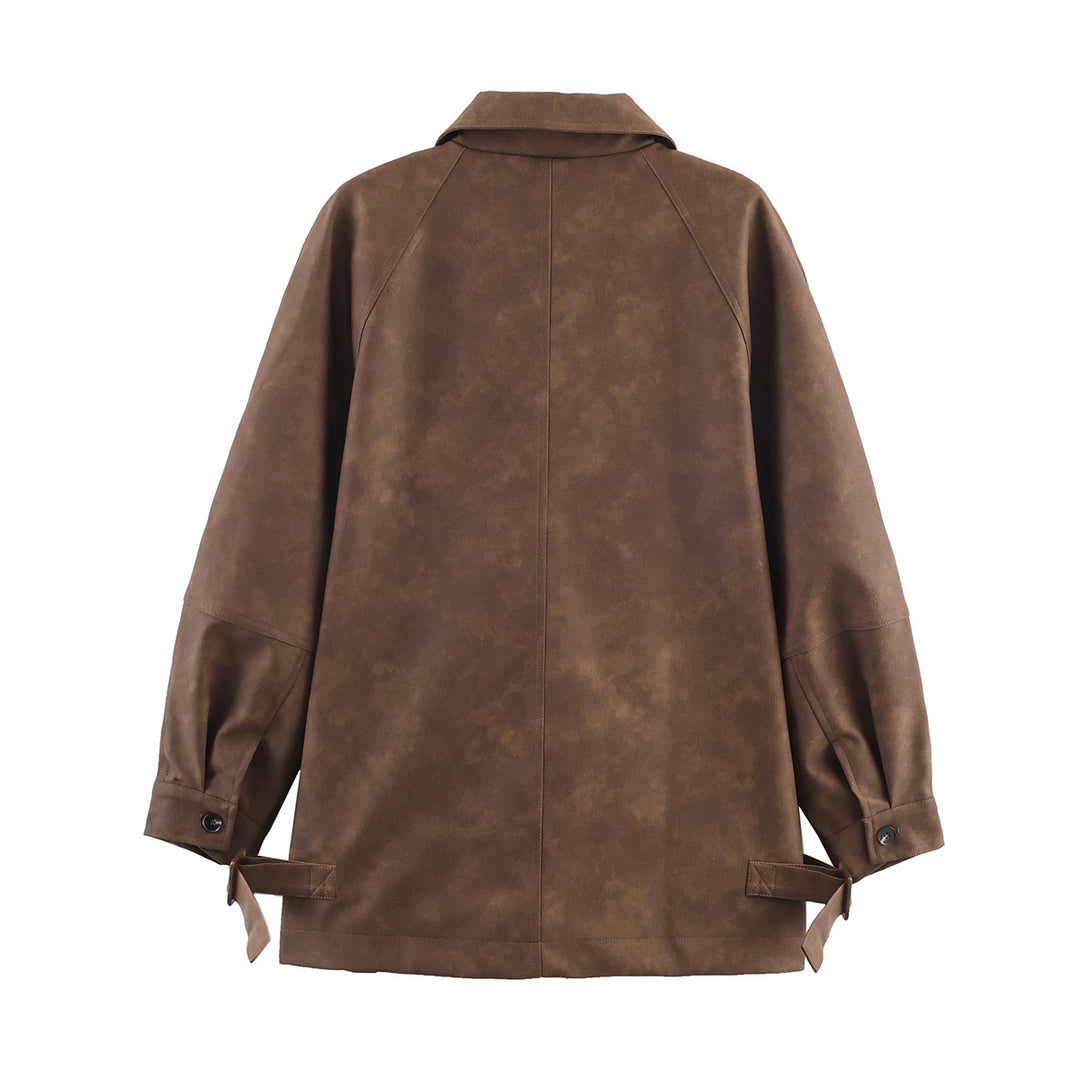 Damen lässige Kunstlederjacke mit Taschen Drune