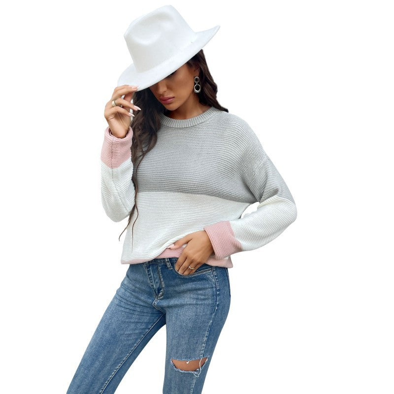 Damen Oversized Waffelstrick-Pullover mit Blockstreifen‑Optik, Raglanärmeln und geripptem Bund Drune
