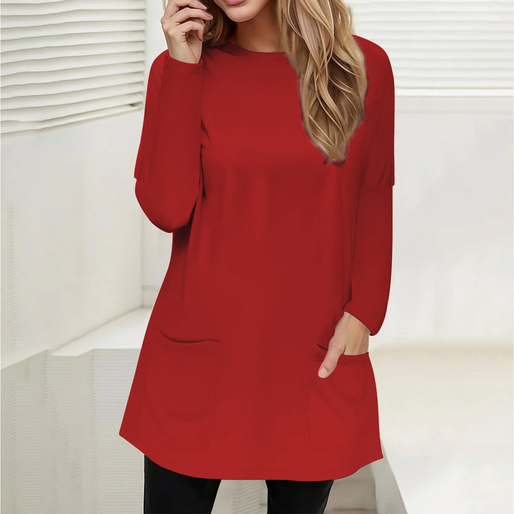 Damen Freizeit Longline Tunika mit Rundhalsausschnitt und aufgesetzten Taschen Drune