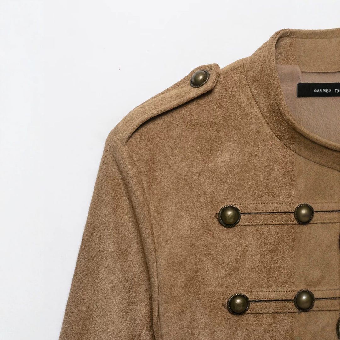 Damen Kavallerie-Bolero in Velourslederoptik mit dekorischer Knopfreihe Drune