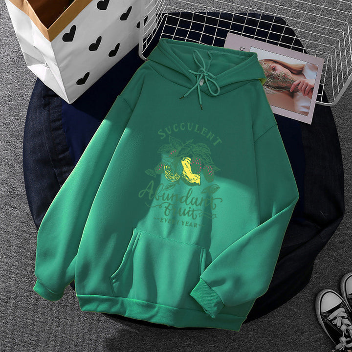 Damen nan Kapuzenpullover im Relaxed-Fit mit botanischer Frucht-Illustration und Kängurutasche Drune