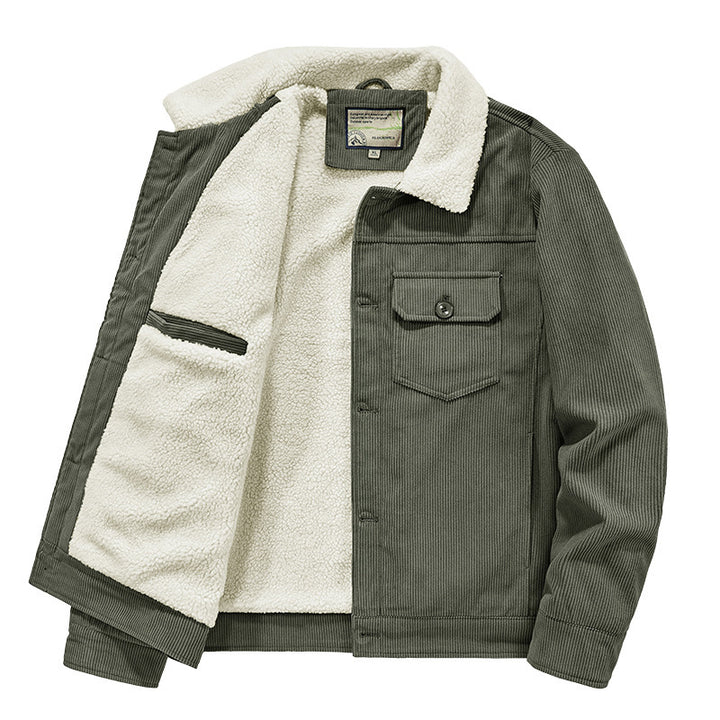Herren Cord-Truckerjacke mit Sherpa-Innenfutter, Brustpattentasche und geradem Saum Drune