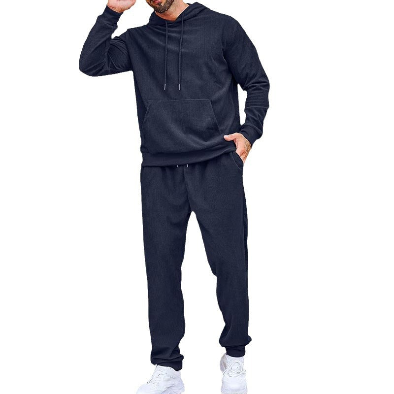 Herren Fleece-Loungewear-Set aus French Terry mit Kapuze, Kängurutasche und Relax-Jogginghose Drune