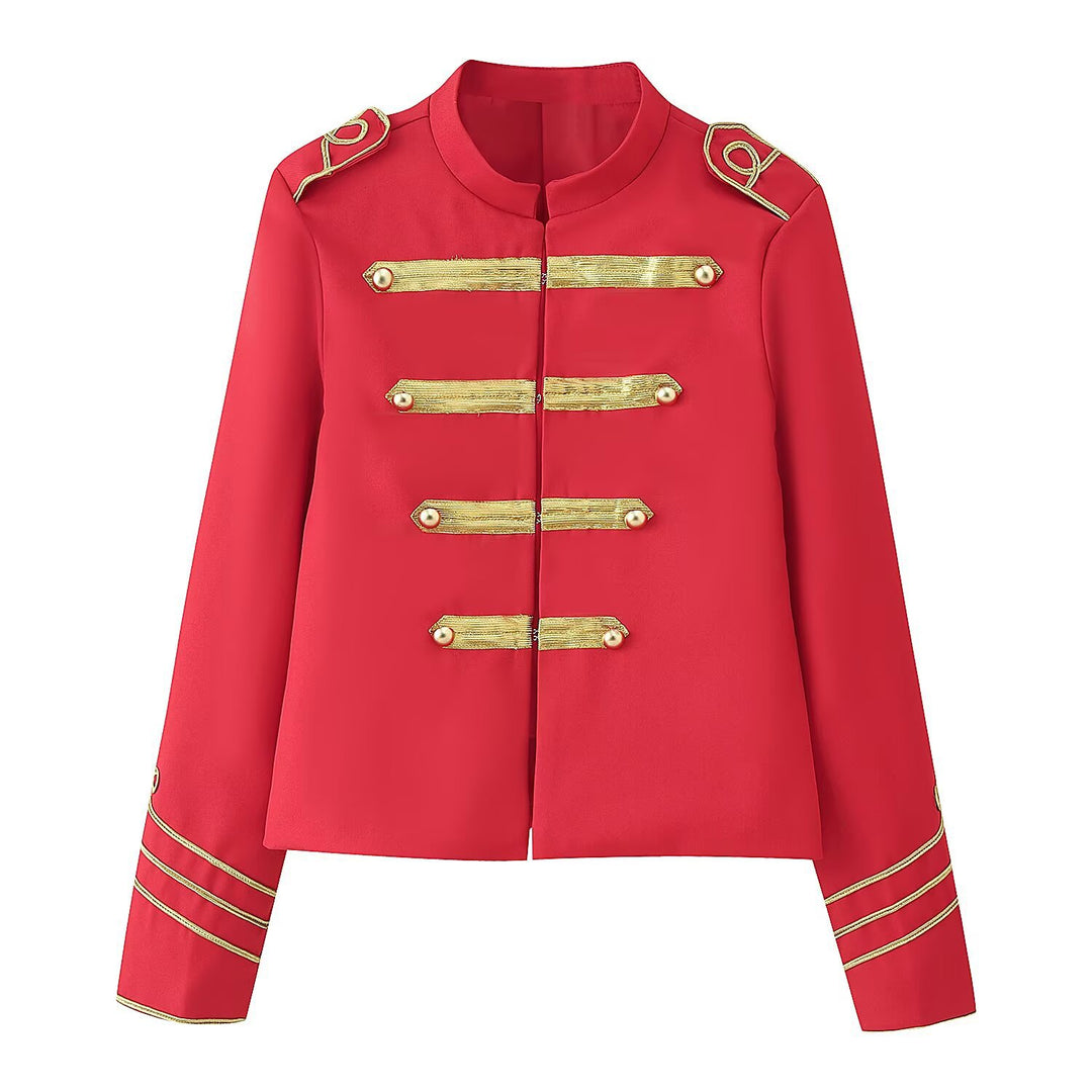 Damen Kurzblazer im Militärstil mit goldener Galonapplikation Drune