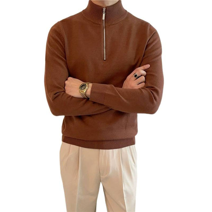 Herren Feiner Halbzip-Strickpullover mit Stehkragen und gerippten Bündchen Drune