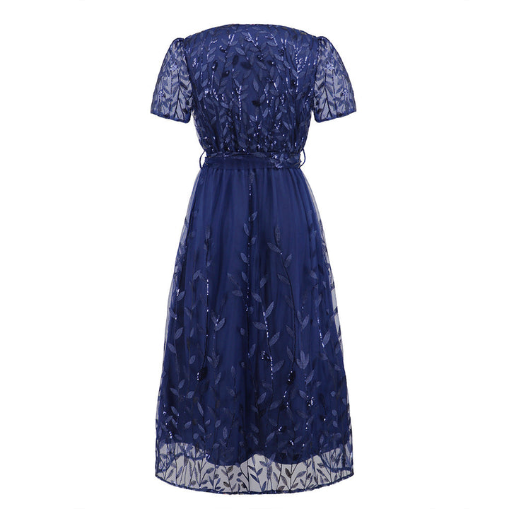 Drune | Kurzärmliges Kreuz V-Ausschnitt Gürtel Midi Kleid