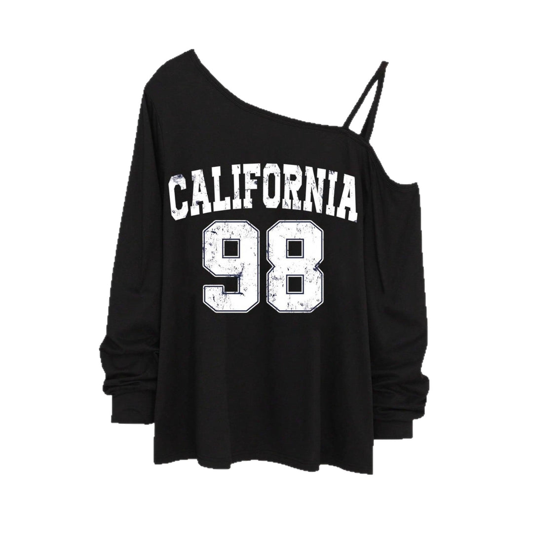 Damen nan lässiges One-Shoulder Sweatshirt mit Zierträgern und Vintage College-Print Drune