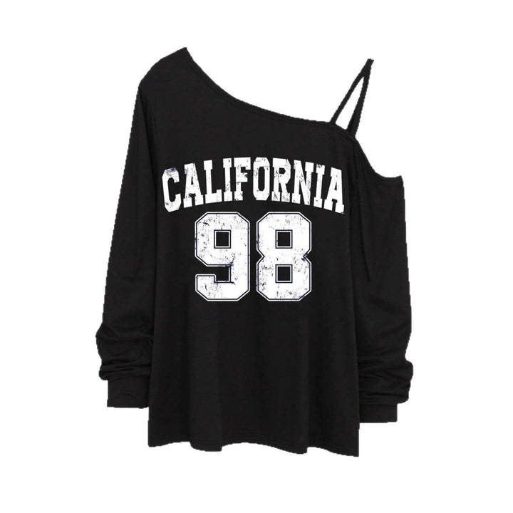 Damen nan lässiges One-Shoulder Sweatshirt mit Zierträgern und Vintage College-Print Drune