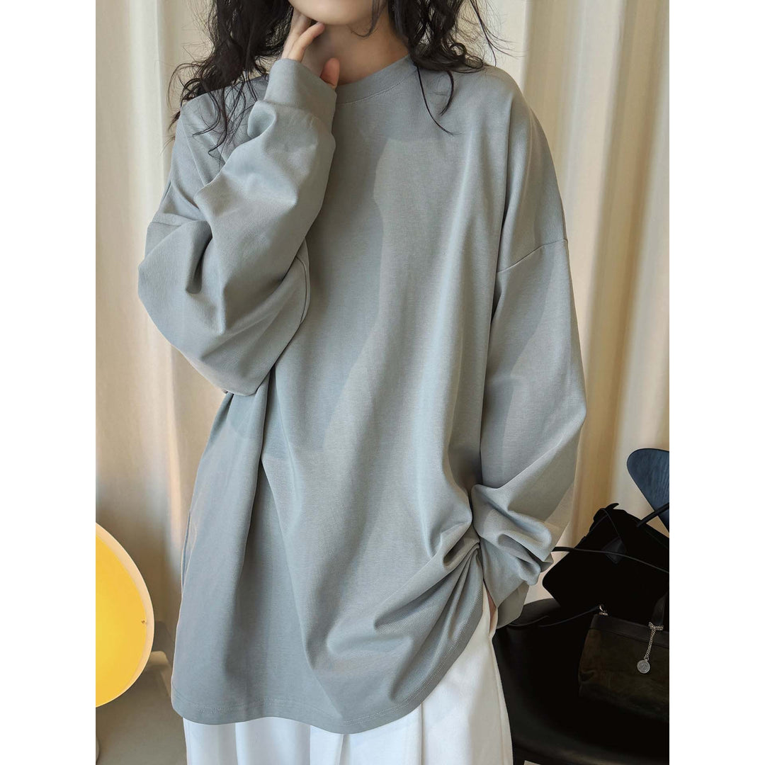 Damen Relaxed-Longsleeve mit überschnittener Schulter und feinem Rundhalsausschnitt Drune