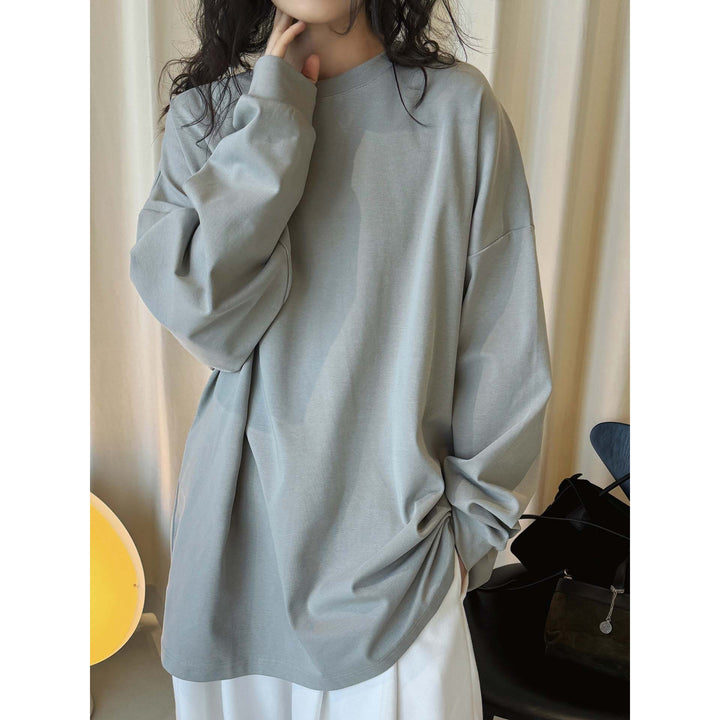 Damen Relaxed-Longsleeve mit überschnittener Schulter und feinem Rundhalsausschnitt Drune
