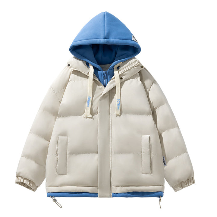Unisex kurz geschnittene gesteppte Pufferjacke mit zweilagiger Kontrastkapuze Drune