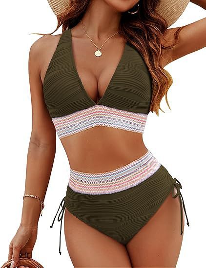 Damen Bikiniset mit verstellbarem Bund und sportlichem V-Ausschnitt Drune
