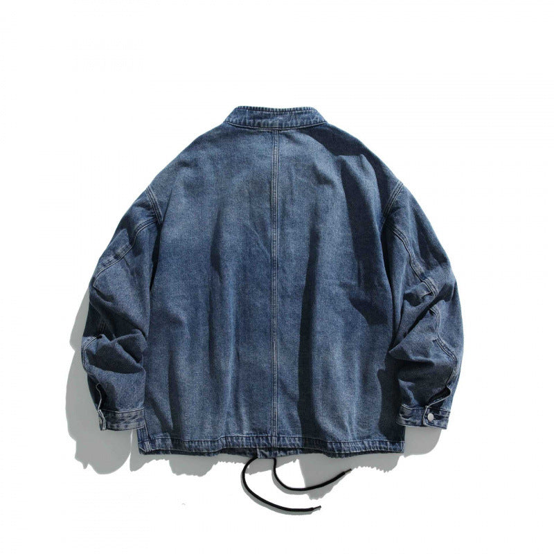 Herren Oversize-Jeansjacke mit Stehkragen, aufgesetzten Taschen und Tunnelzug Drune