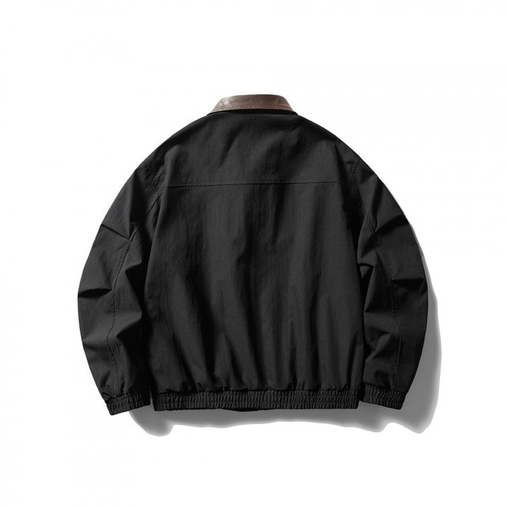 Herren Locker geschnittene Zip-Jacke mit Kontrastkragen aus Lederimitat und elastischem Saum Drune
