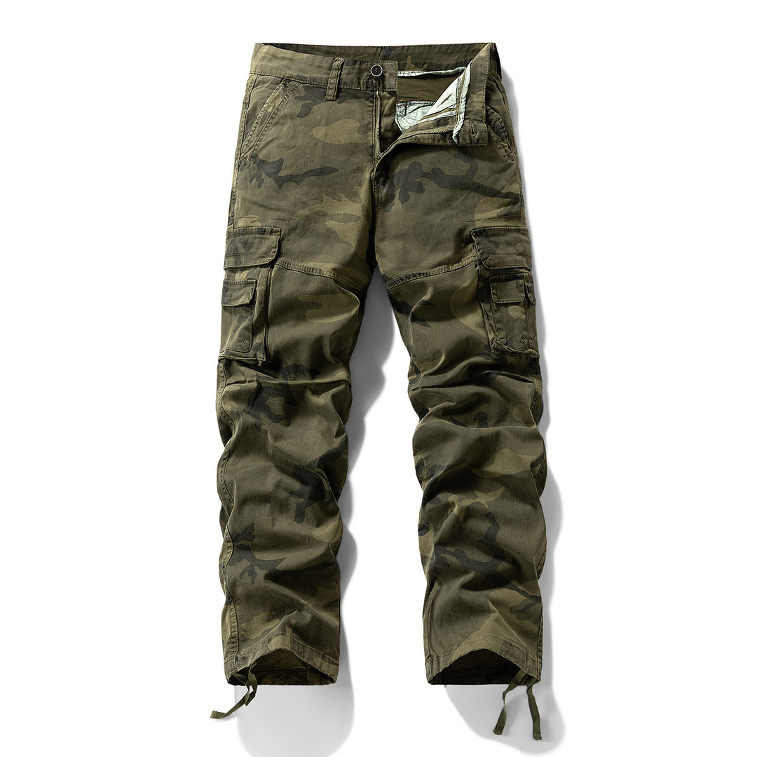 Herren Cargo-Hose mit Camouflage-Muster, Relaxed-Fit, Mehrfach-Taschen und Kordelzug am Saum Drune