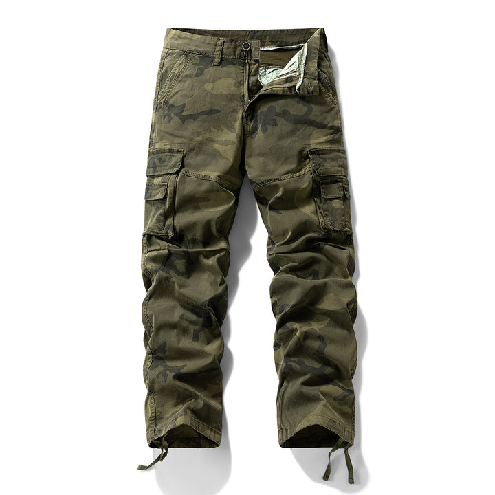 Herren Cargo-Hose mit Camouflage-Muster, Relaxed-Fit, Mehrfach-Taschen und Kordelzug am Saum Drune