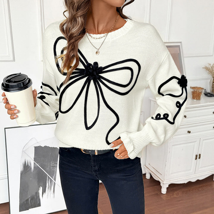 Damen Verspielter Strickpullover mit Schleifenmotiv Drune