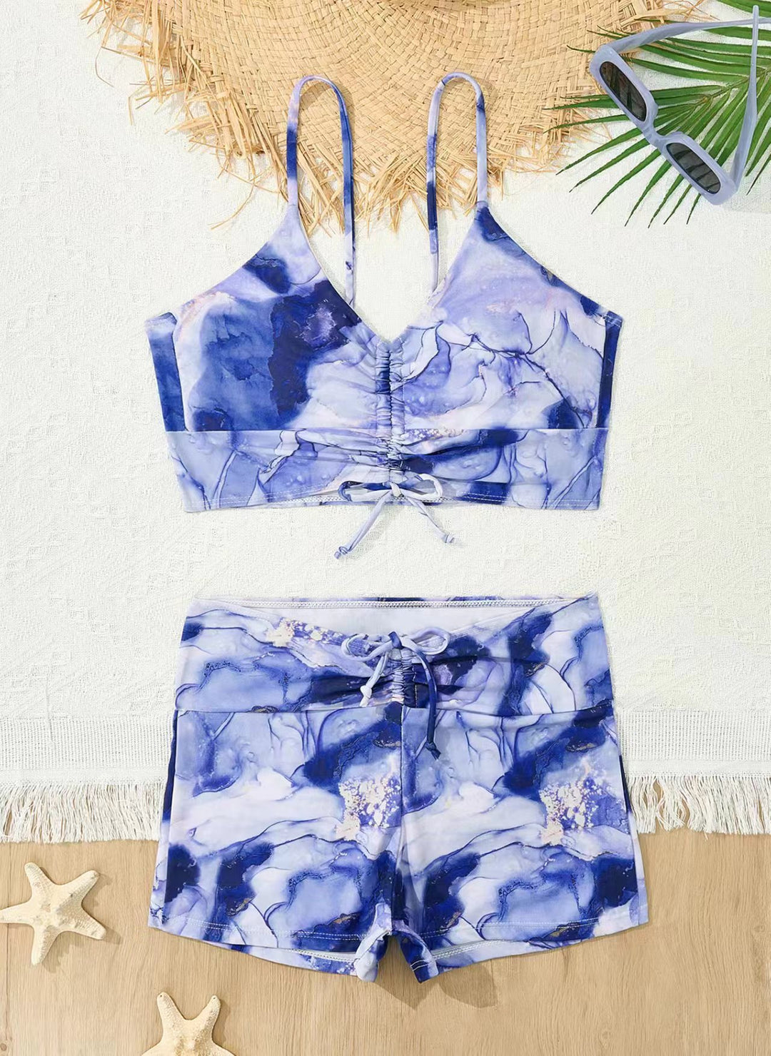 Damen Bikini mit floralem Rüschendesign und verstellbaren Trägern Drune