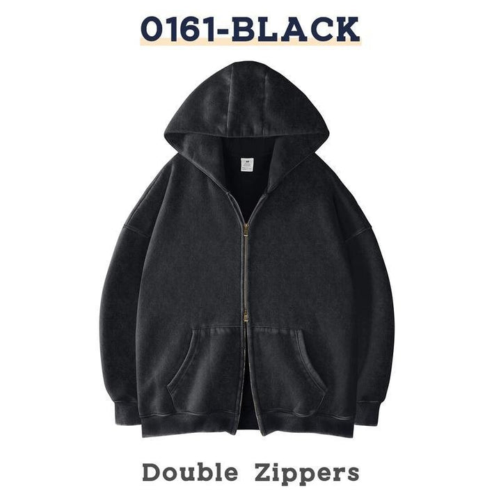 Unisex Oversized Kapuzenjacke mit Doppelreißverschluss und Kängurutaschen Drune