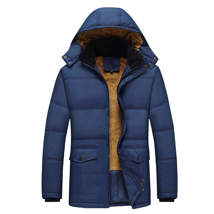 Herren Langer Thermoisolierter Steppparka mit Teddy-Innenfutter, Kapuze und Klappentaschen Drune