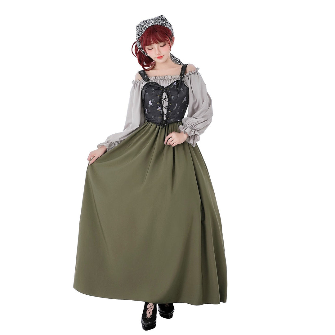 Damen Vintage Festkleid mit romantischen Rüschendetails und Puffärmeln Drune