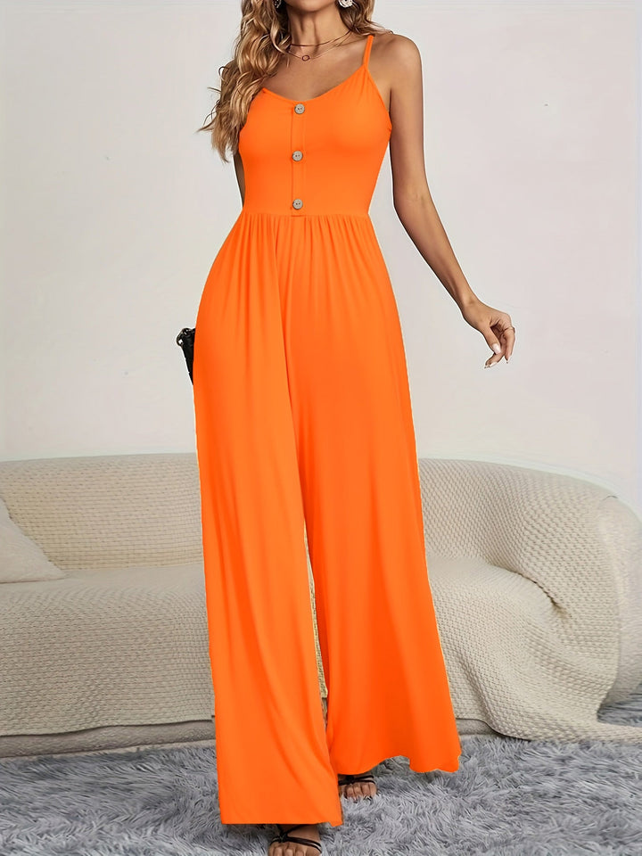 Damen Jumpsuit mit knöpfbarem Oberteil und weitem Bein Drune