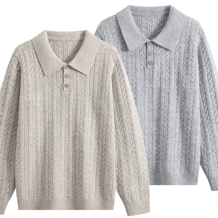 Herren Zopfstrick-Polopullover mit Polokragen, halber Knopfleiste & relaxed Schnitt Drune