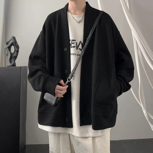 Damen lässige Strickjacke mit tiefem V-Ausschnitt und praktischen Taschen Drune
