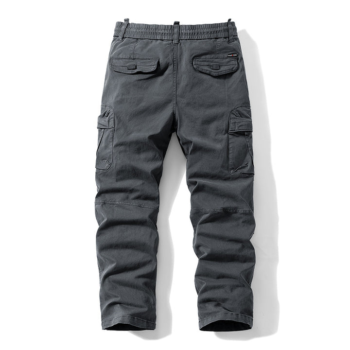 Herren Relaxed-Fit Canvas‑Cargohose mit Elastikbund, verdecktem Tunnelzug und Mehrfach‑Klappentaschen Drune