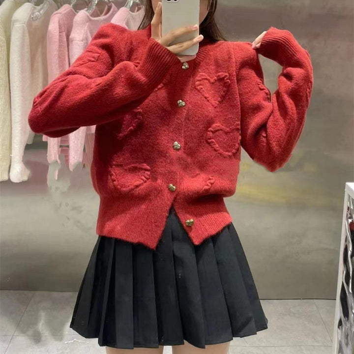 Damen Strickjacke mit herzförmigen Details und Druckknöpfen Drune