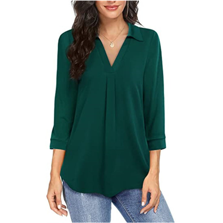 Damen Bluse mit modernem V-Ausschnitt und eleganter Faltenlegung Drune