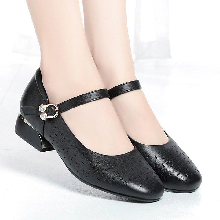 Damen Elegante Ballerinas mit dekorativen Perforationen und komfortablem Riemen Drune