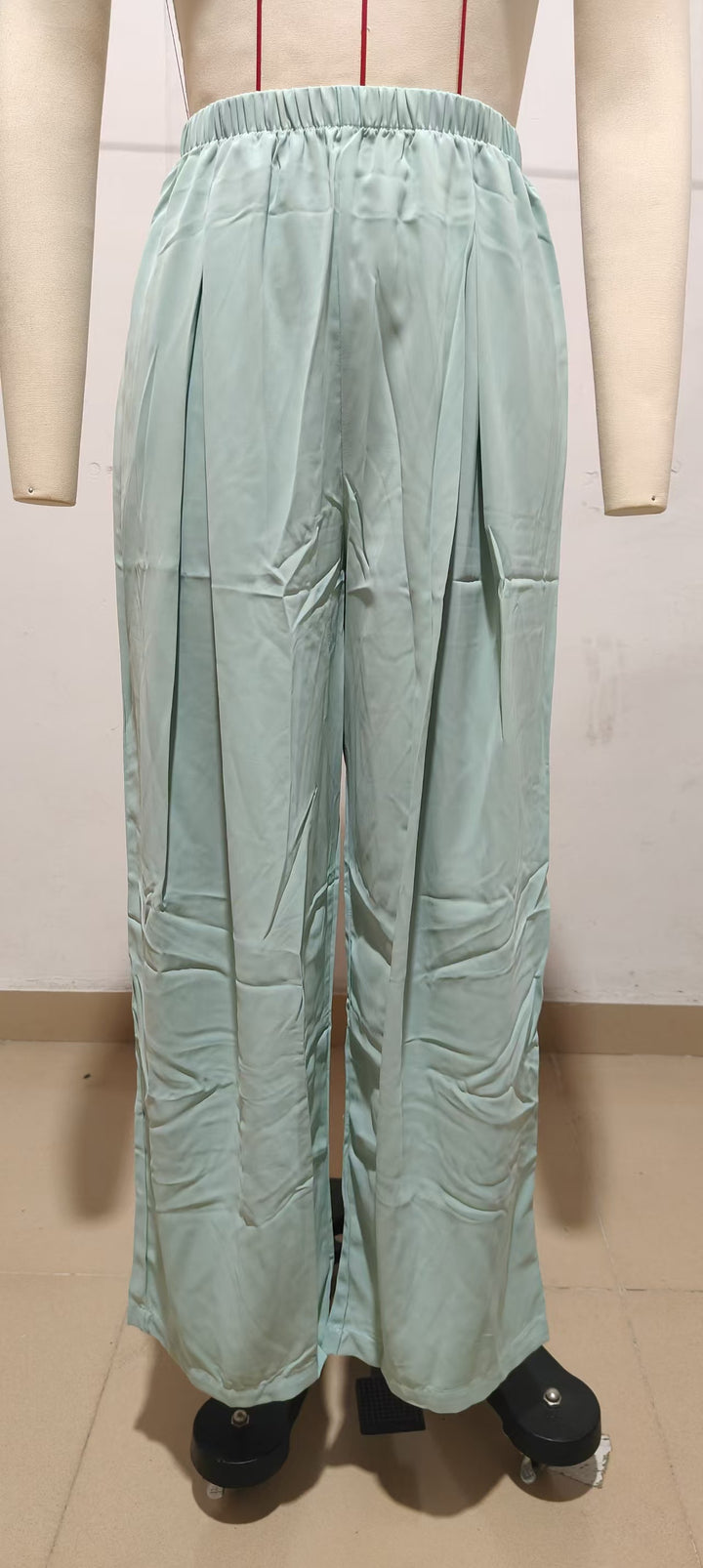 Damen Leichte Satin-Palazzohose mit hohem elastischem Bund und Kellerfalten Drune