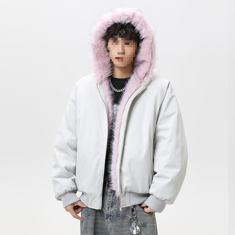 Herren Wattierte Kapuzen‑Bomberjacke im Oversize‑Look mit kontrastierendem Kunstfellfutter Drune
