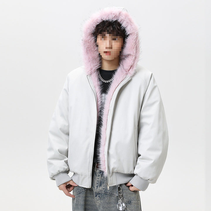 Herren Wattierte Kapuzen‑Bomberjacke im Oversize‑Look mit kontrastierendem Kunstfellfutter Drune