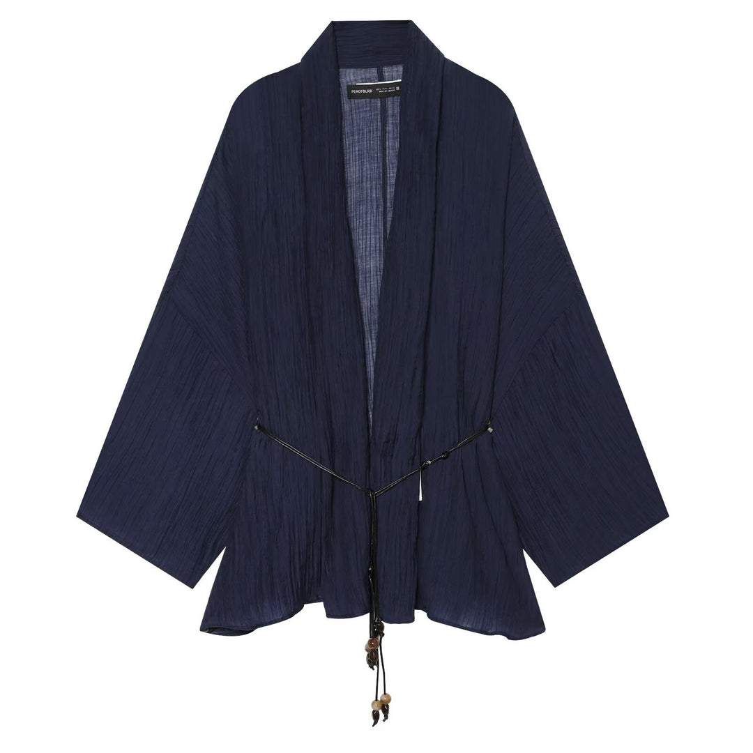 Damen Kimono-Cardigan mit Tunnelzug und Crinkle-Textur Drune