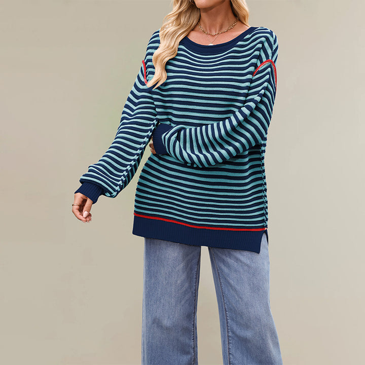 Damen gestreifter Pullover mit weichem Stoff und lässigem Schnitt Drune