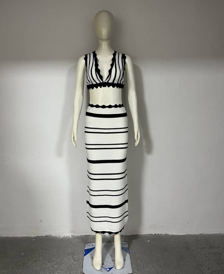 Damen gestricktes Crop-Top und Maxi-Rock Set Drune