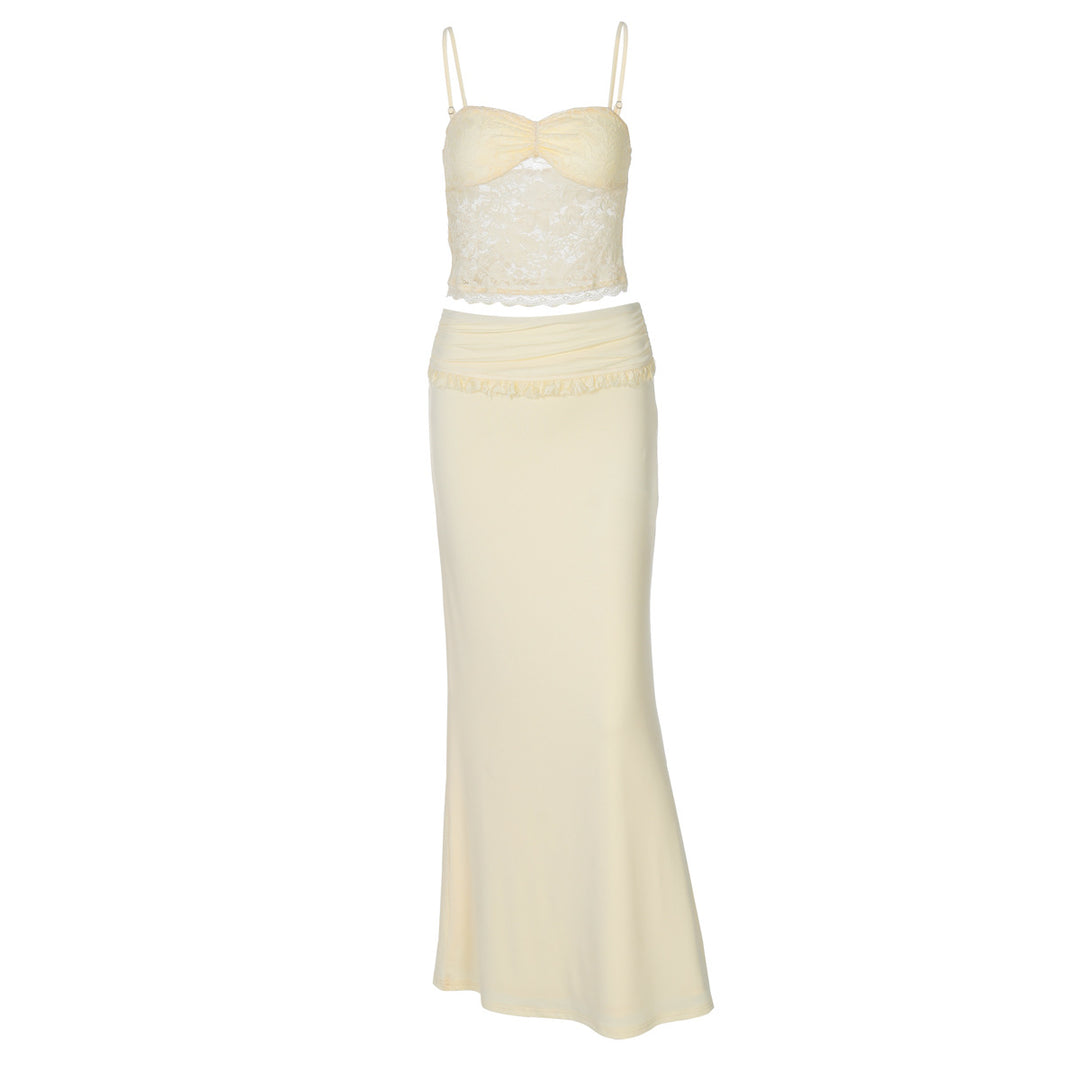 Damen Elegantes zweiteiliges Set mit Spitzenoberteil und schmalem Rock Drune