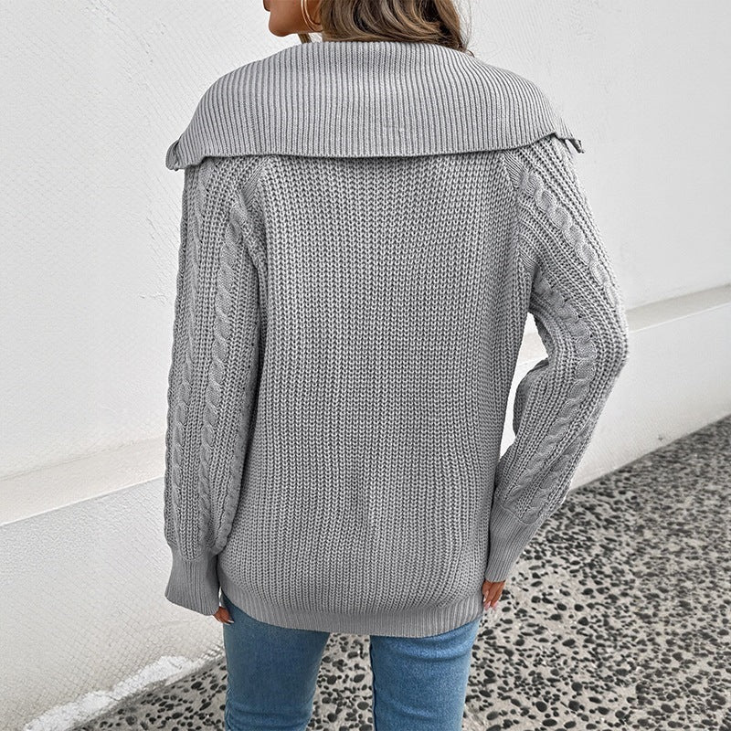 Damen Verspielter Pullover mit hochschließendem Kragen Drune