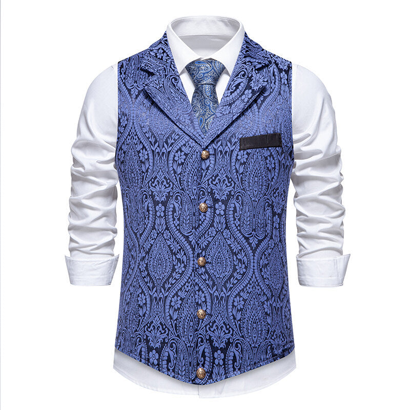 Herren Paisley-Jacquard Weste mit Schalkragen, tailliertem Schnitt und Zierknöpfen Drune