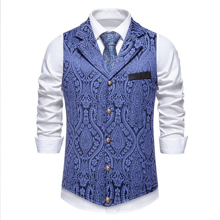 Herren Paisley-Jacquard Weste mit Schalkragen, tailliertem Schnitt und Zierknöpfen Drune