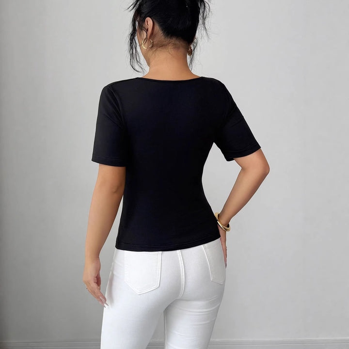 Damen nan drapiertes Cropped-Top mit herzförmiger Zierschließe und Cut-Out Drune
