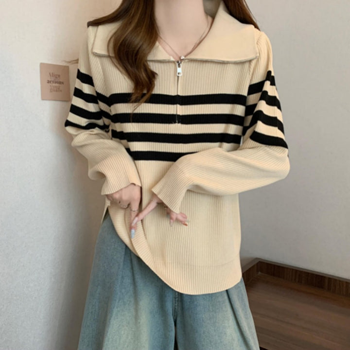 Damen Modischer Pullover mit Stehkragen und Reißverschluss Drune