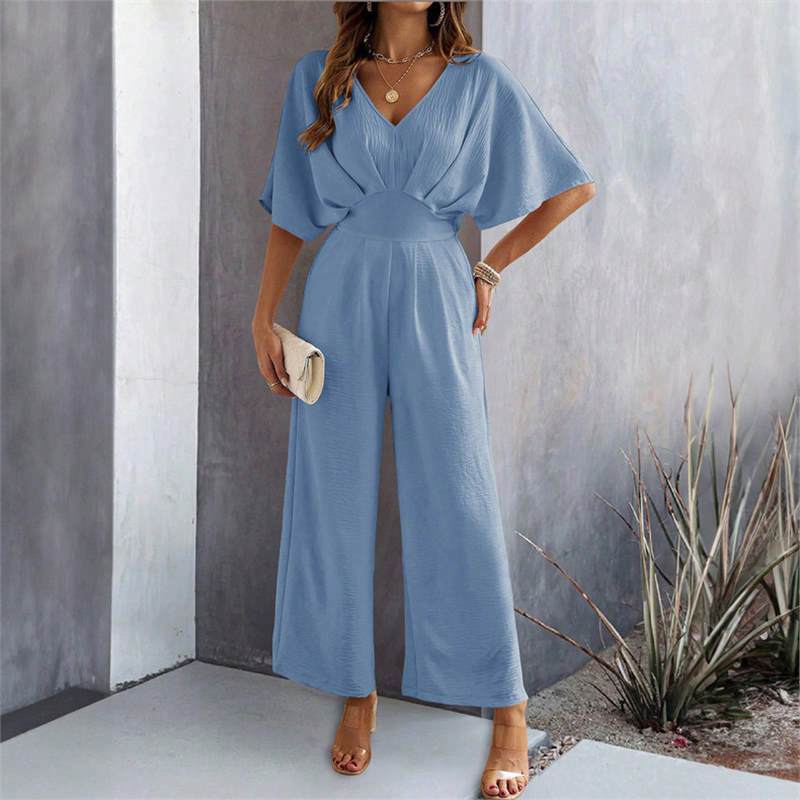 Damen Eleganter Jumpsuit mit weit geschnittenem Bein und schickem V-Ausschnitt Drune