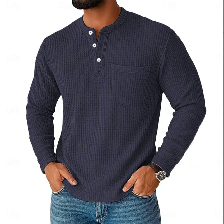 Herren Langarm Henley mit Waffelstruktur und Brusttasche thermisches Langarmshirt Drune